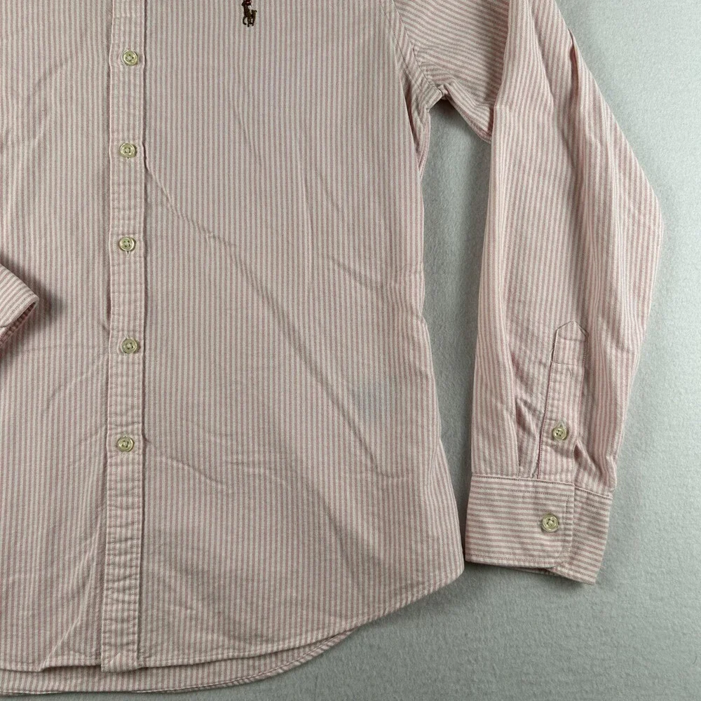 Ralph Lauren Shirt Boys 12 Pink Striped Button Down Long Sleeve Flesh Pony Logo
